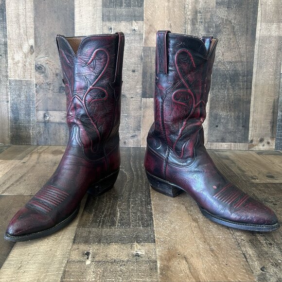 Lucchese Classics L681423 Vintage Black Cherry Cowboy Boots Mens 10 D - Picture 10 of 12